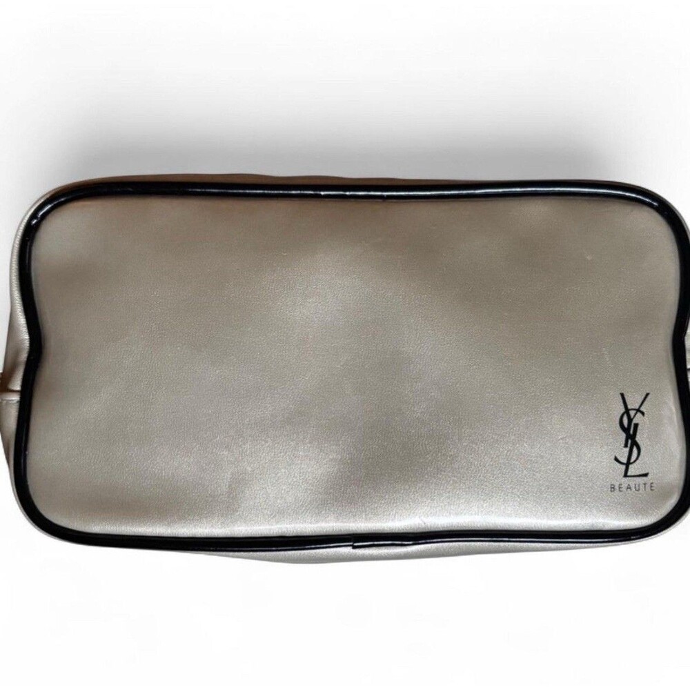 Yves Saint Laurent YSL Beauty Makeup Cosmetic Bag Travel Pouch Tan Logo